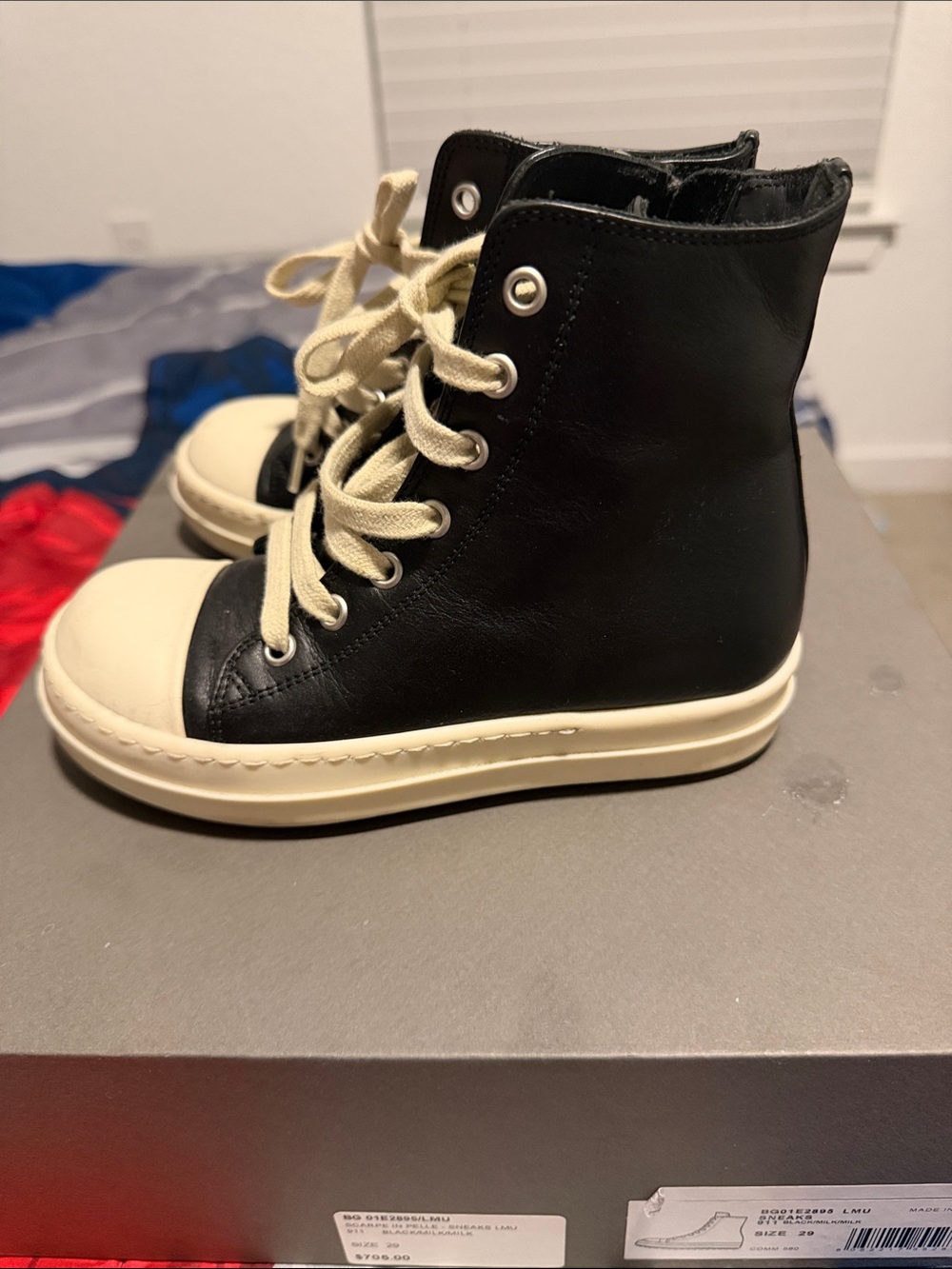 Rick Owens Kids Black Leather High-Top Sneakers with Cream Soles and Laces